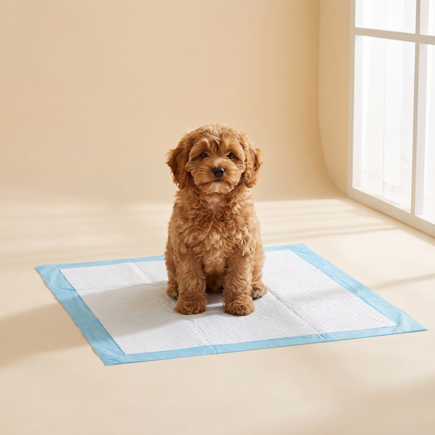 Cavoodle puppy on a training pad