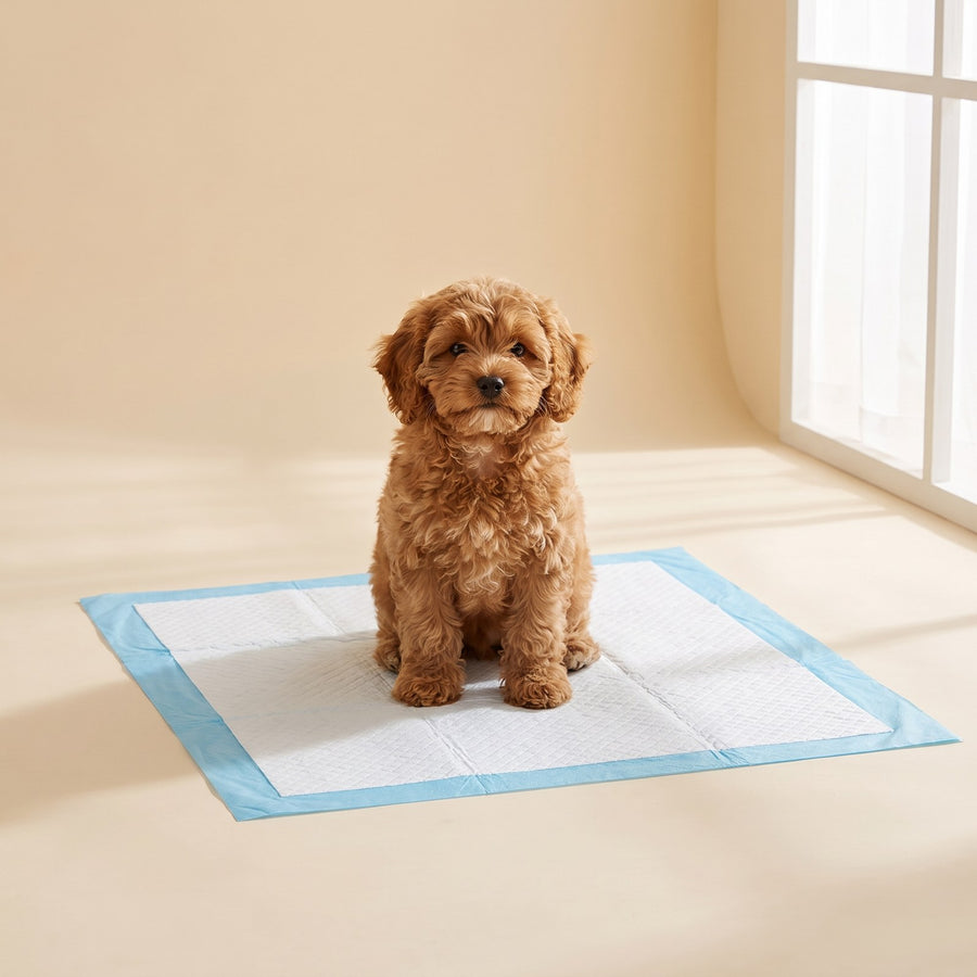 Cavoodle puppy on a training pad